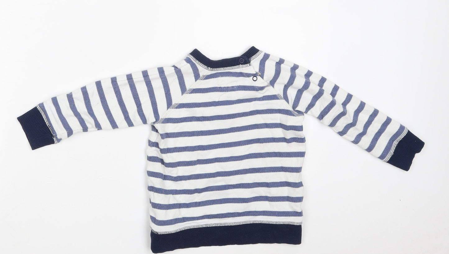 H&M Boys White Striped Cotton Pullover T-Shirt Size 12-18 Months Round Neck Button