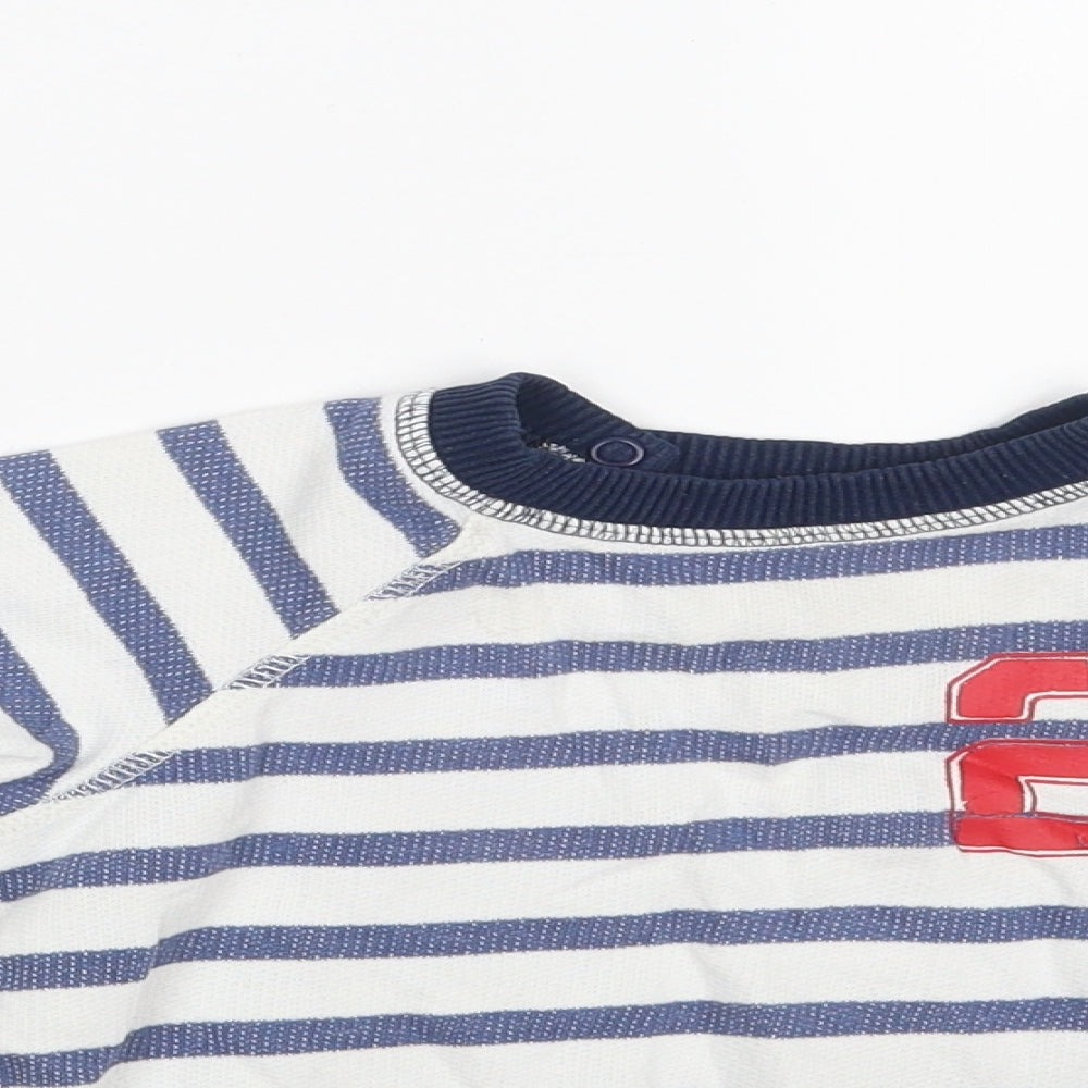 H&M Boys White Striped Cotton Pullover T-Shirt Size 12-18 Months Round Neck Button