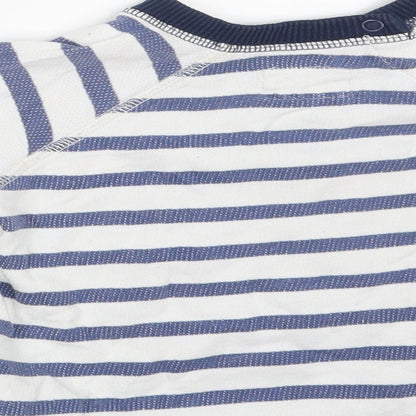 H&M Boys White Striped Cotton Pullover T-Shirt Size 12-18 Months Round Neck Button