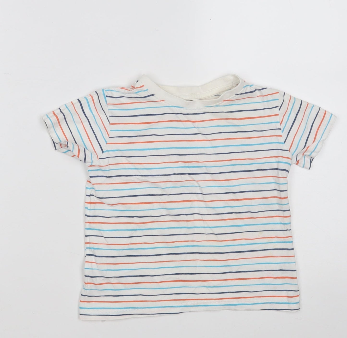 Dunnes Stores Boys White Striped 100% Cotton Pullover T-Shirt Size 3 Years Round Neck