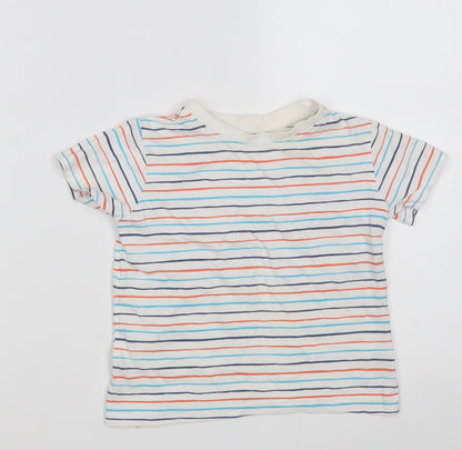 Dunnes Stores Boys White Striped 100% Cotton Pullover T-Shirt Size 3 Years Round Neck
