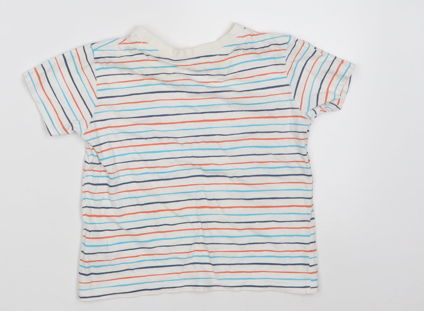 Dunnes Stores Boys White Striped 100% Cotton Pullover T-Shirt Size 3 Years Round Neck