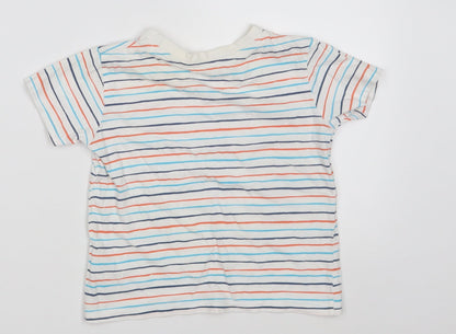Dunnes Stores Boys White Striped 100% Cotton Pullover T-Shirt Size 3 Years Round Neck