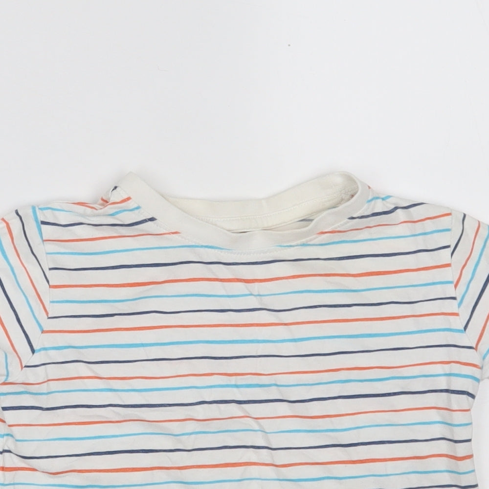 Dunnes Stores Boys White Striped 100% Cotton Pullover T-Shirt Size 3 Years Round Neck