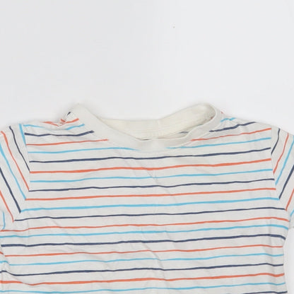 Dunnes Stores Boys White Striped 100% Cotton Pullover T-Shirt Size 3 Years Round Neck