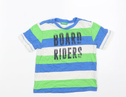 United Colors of Benetton Girls Multicoloured Colourblock 100% Cotton Pullover T-Shirt Size 3-4 Years Round Neck