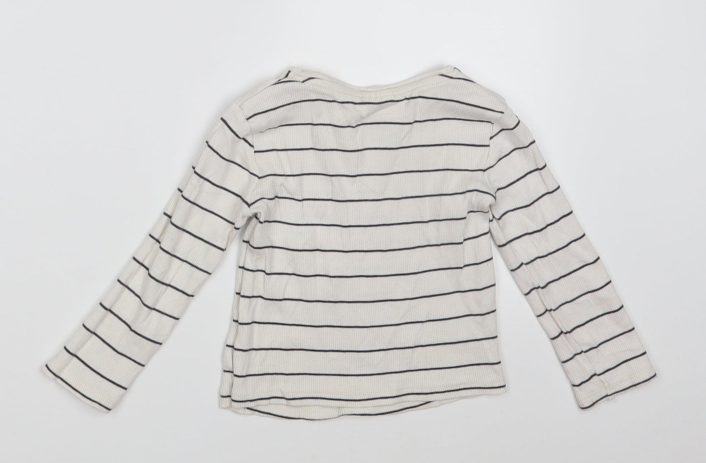 F&F Girls White Striped Cotton Pullover Sweatshirt Size 2-3 Years