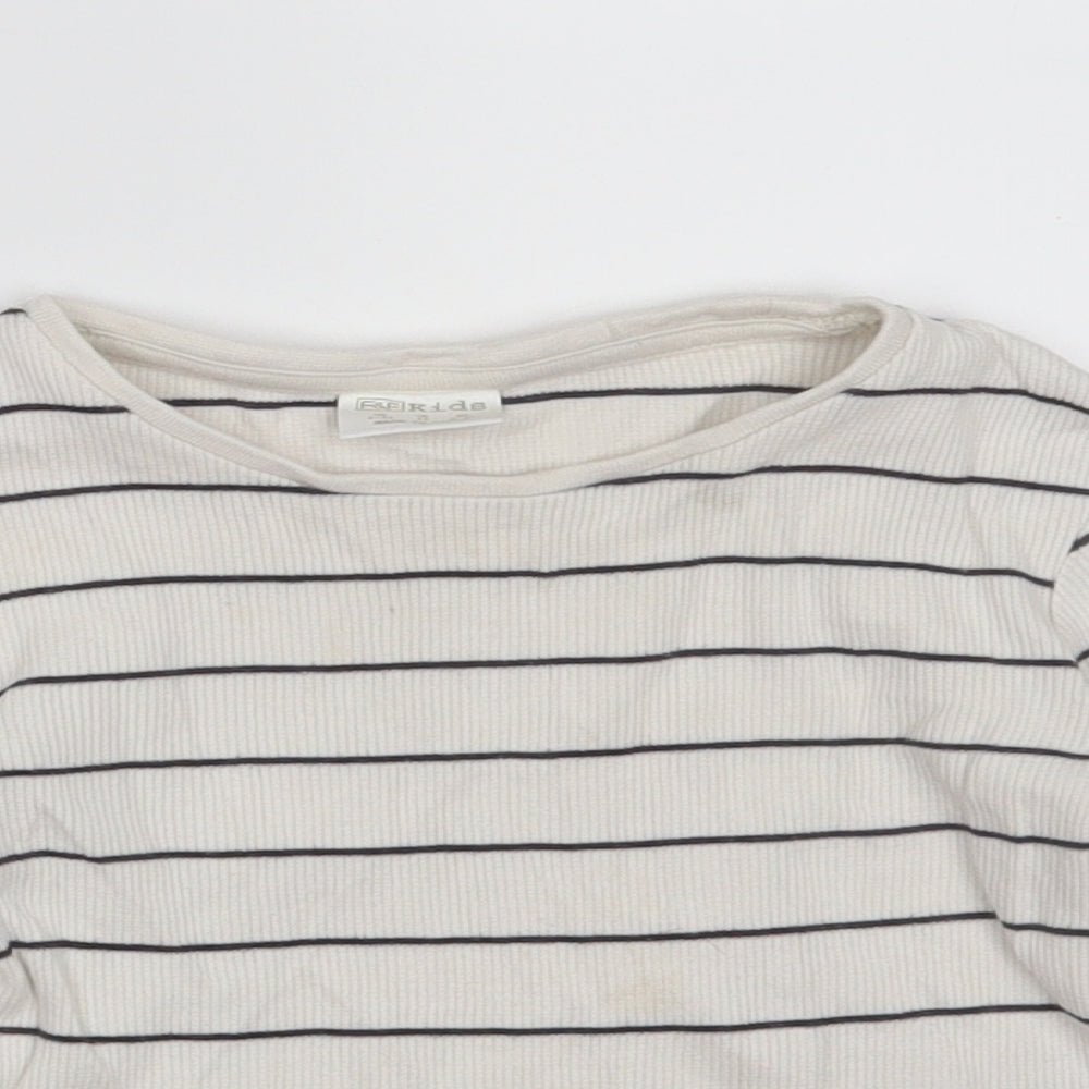 F&F Girls White Striped Cotton Pullover Sweatshirt Size 2-3 Years