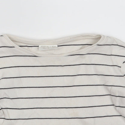 F&F Girls White Striped Cotton Pullover Sweatshirt Size 2-3 Years