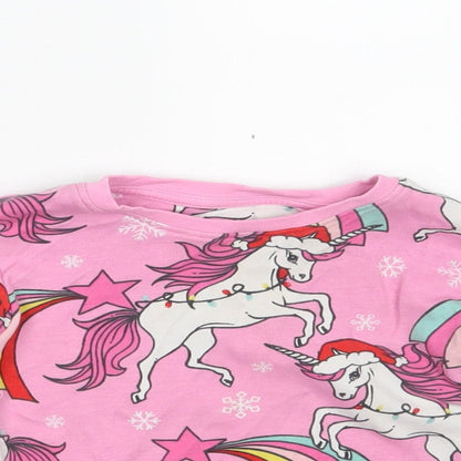 NEXT Girls Pink Animal Print 100% Cotton Top Pyjama Top Size 3 Years   - Unicorn