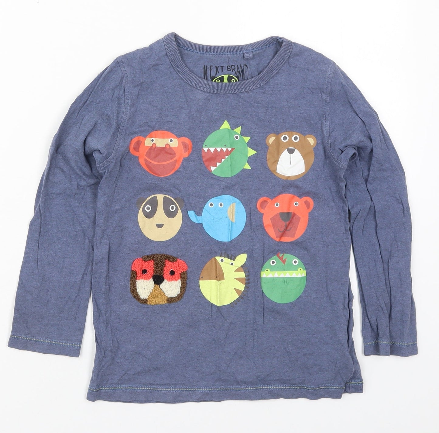 NEXT Boys Blue  Cotton Basic T-Shirt Size 5-6 Years Crew Neck Pullover - Animals