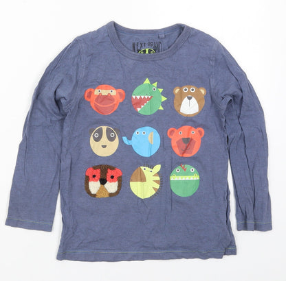 NEXT Boys Blue  Cotton Basic T-Shirt Size 5-6 Years Crew Neck Pullover - Animals
