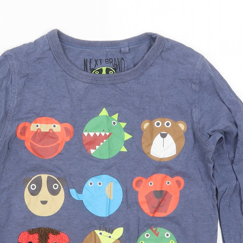 NEXT Boys Blue  Cotton Basic T-Shirt Size 5-6 Years Crew Neck Pullover - Animals