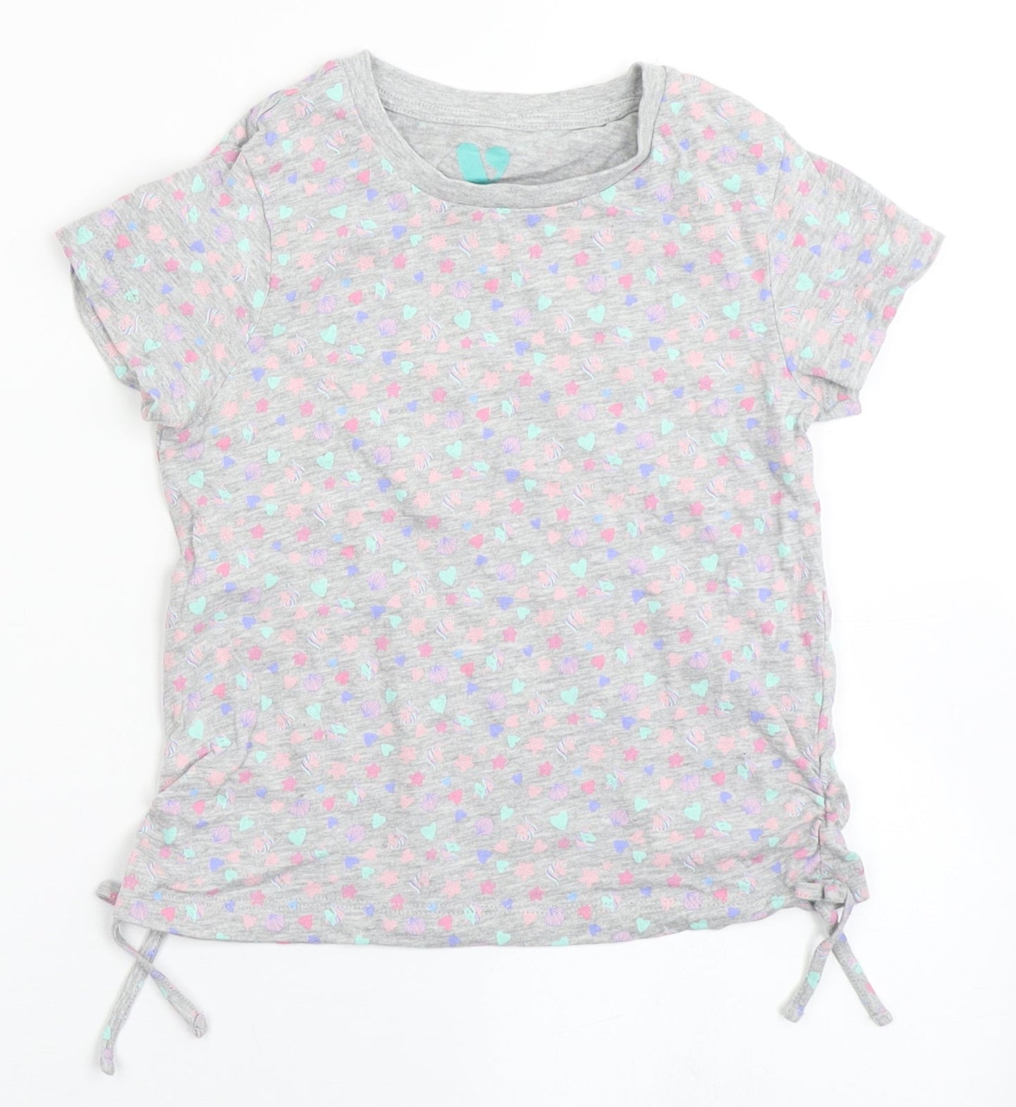 Very Girls Grey  Cotton Basic T-Shirt Size 5-6 Years Round Neck  - Shells. Love hearts