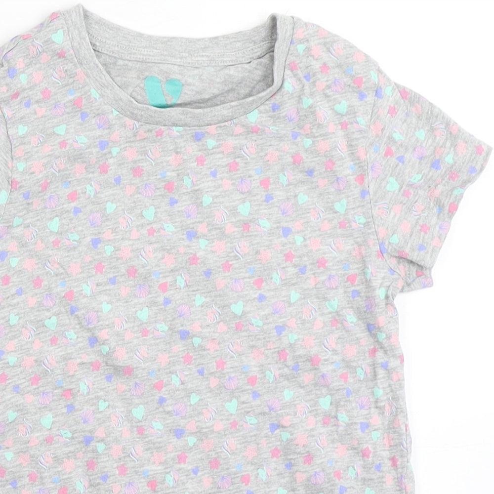 Very Girls Grey  Cotton Basic T-Shirt Size 5-6 Years Round Neck  - Shells. Love hearts
