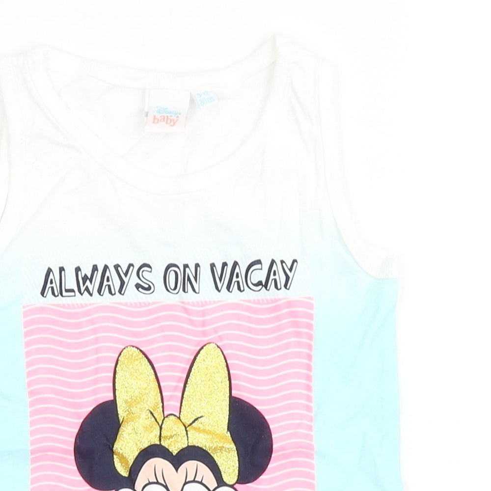 Disney Baby Girls White  100% Cotton Basic Tank Size 9-12 Months Round Neck  - Minnie Mouse