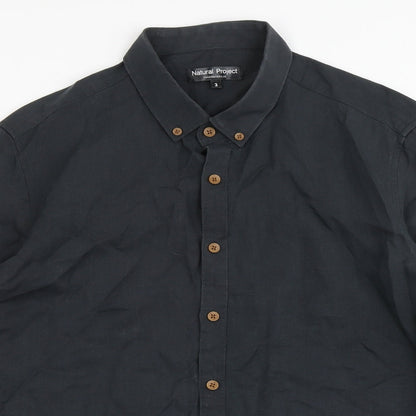 Mens UK Size M Natural Project Black  Button-Up Long Sleeve Casual Shirt