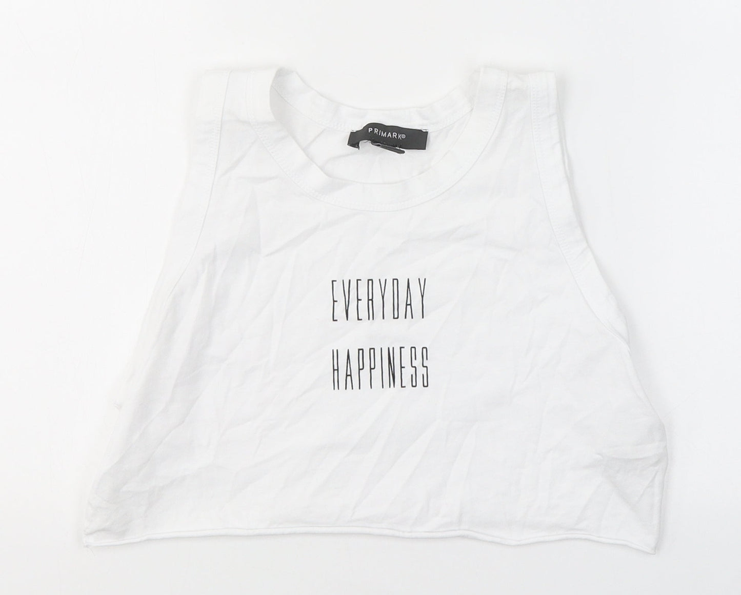 Primark Womens White  100% Cotton Cropped T-Shirt Size S Round Neck - Everyday happiness