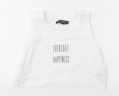Primark Womens White  100% Cotton Cropped T-Shirt Size S Round Neck - Everyday happiness