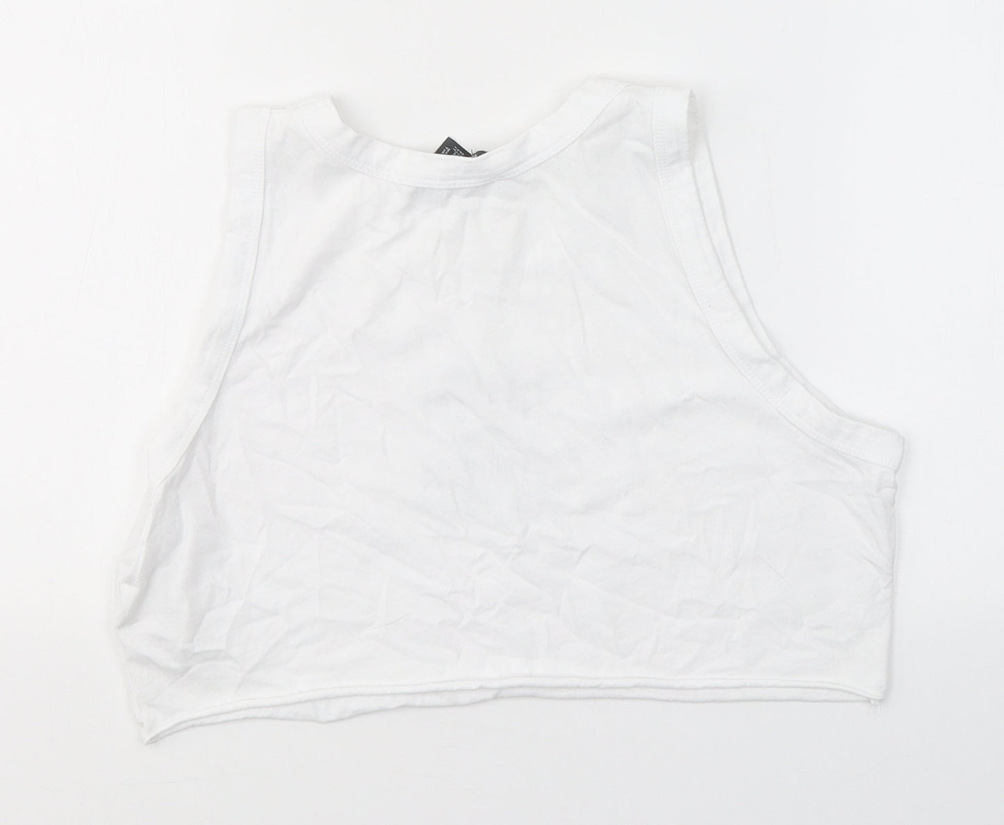 Primark Womens White  100% Cotton Cropped T-Shirt Size S Round Neck - Everyday happiness