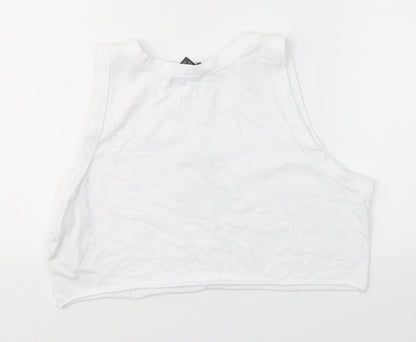 Primark Womens White  100% Cotton Cropped T-Shirt Size S Round Neck - Everyday happiness