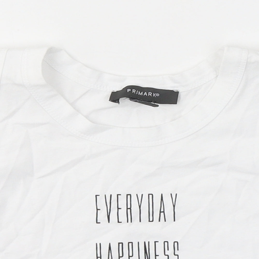 Primark Womens White  100% Cotton Cropped T-Shirt Size S Round Neck - Everyday happiness