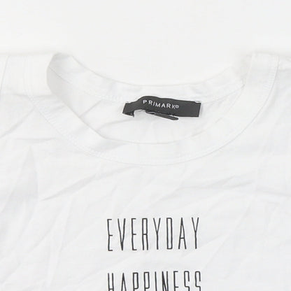 Primark Womens White  100% Cotton Cropped T-Shirt Size S Round Neck - Everyday happiness