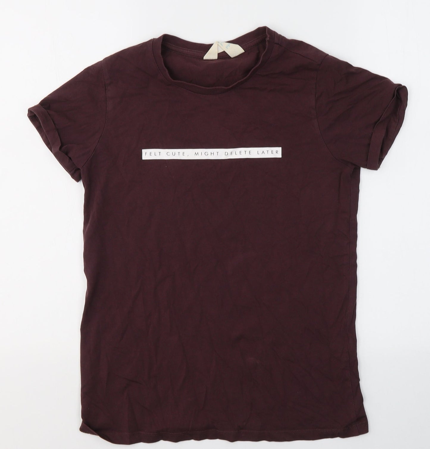 Primark Womens Red  Cotton Basic T-Shirt Size 4 Round Neck - Felt cute, might delete later