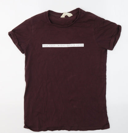 Primark Womens Red  Cotton Basic T-Shirt Size 4 Round Neck - Felt cute, might delete later