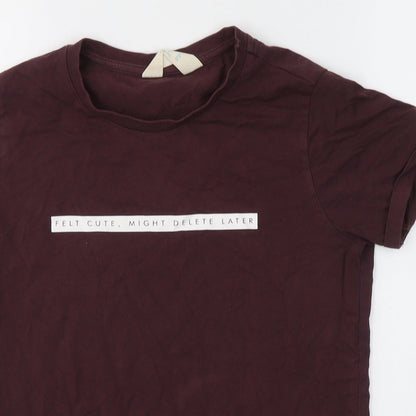Primark Womens Red  Cotton Basic T-Shirt Size 4 Round Neck - Felt cute, might delete later
