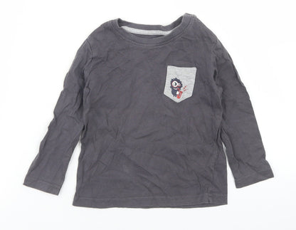 Lupilu Boys Grey  Cotton Basic T-Shirt Size 12-18 Months Crew Neck Snap - Monster