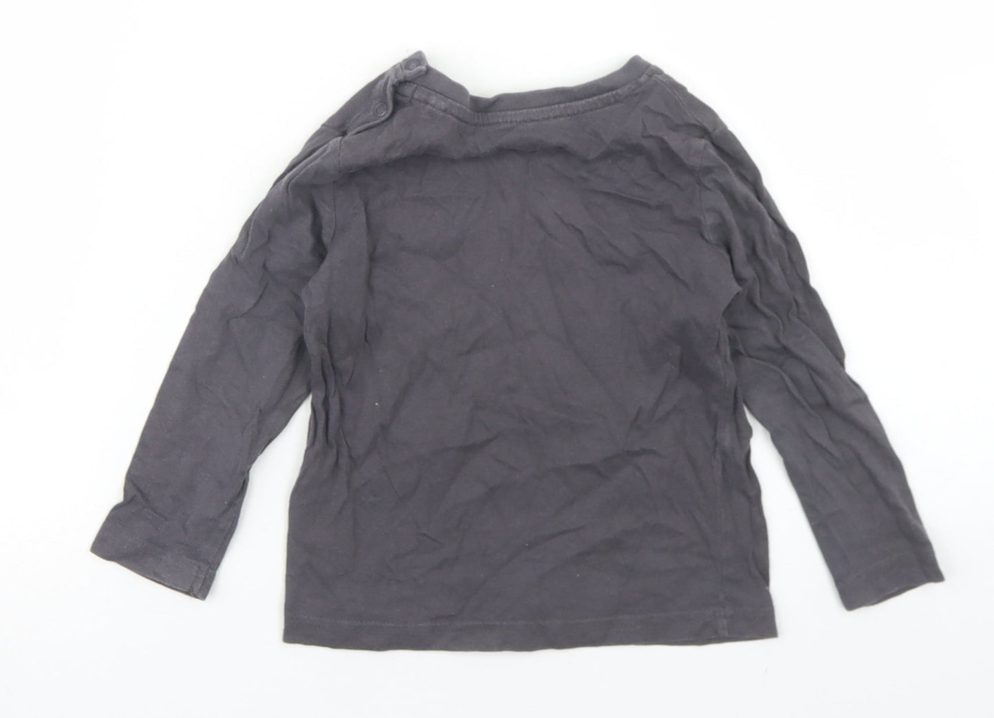 Lupilu Boys Grey  Cotton Basic T-Shirt Size 12-18 Months Crew Neck Snap - Monster