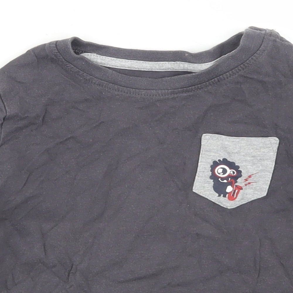 Lupilu Boys Grey  Cotton Basic T-Shirt Size 12-18 Months Crew Neck Snap - Monster