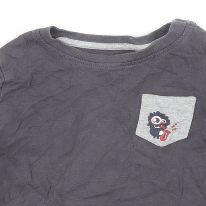 Lupilu Boys Grey  Cotton Basic T-Shirt Size 12-18 Months Crew Neck Snap - Monster