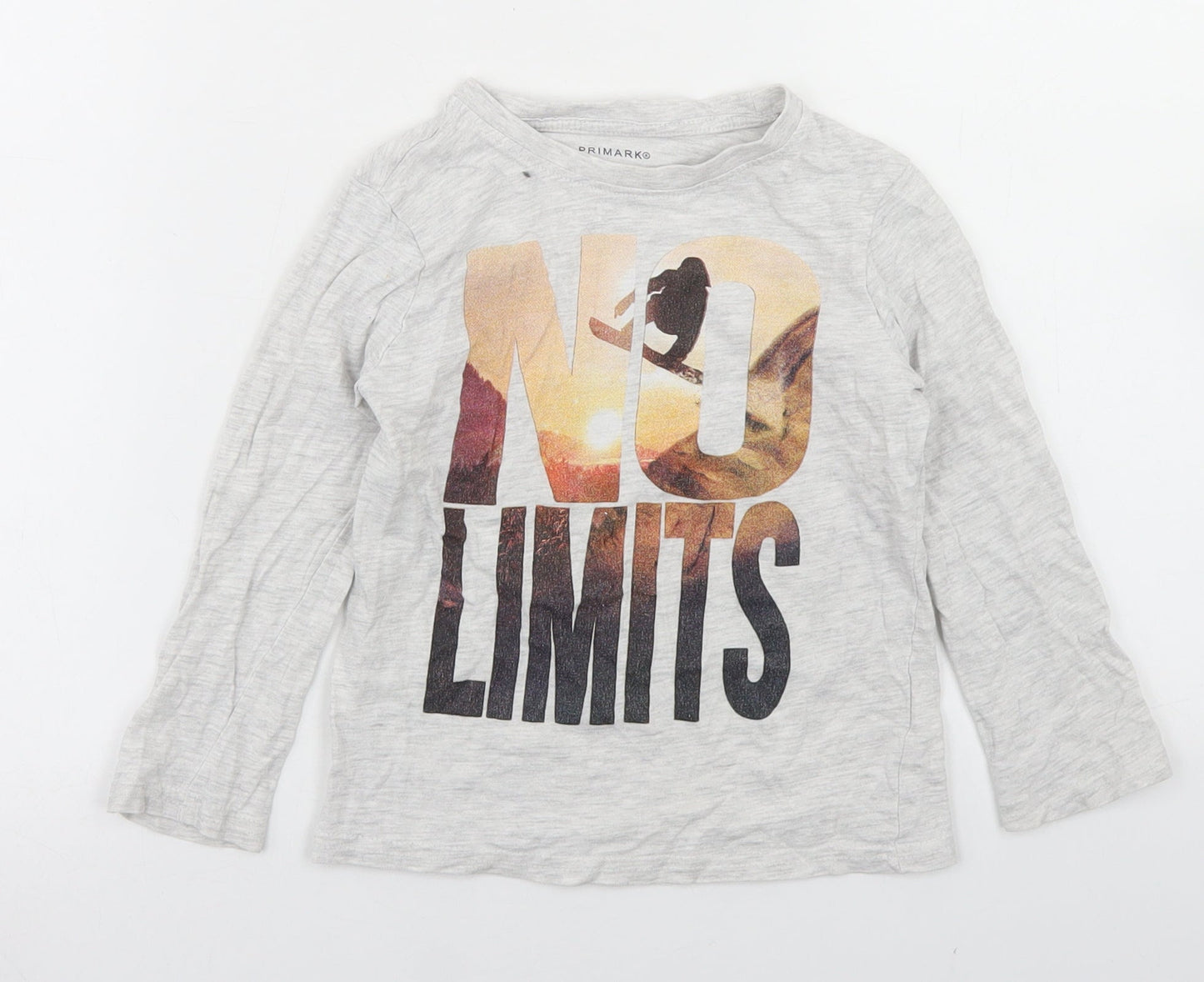 Primark Boys Grey  Cotton Basic T-Shirt Size 4-5 Years Crew Neck  - Skateboard