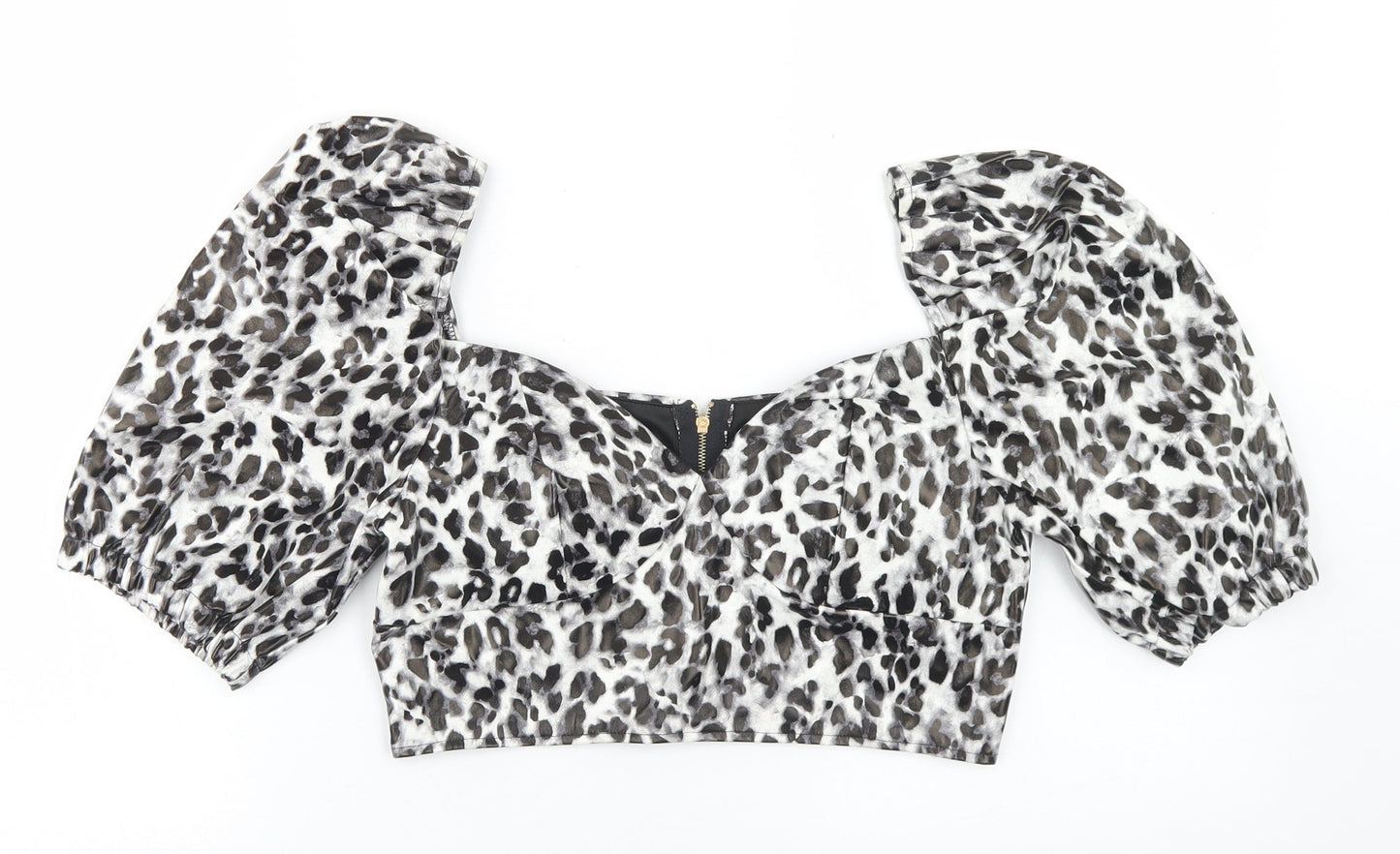 I SAW IT FIRST Womens Grey Animal Print Polyester Cropped Blouse Size 12 Square Neck