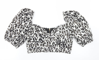 I SAW IT FIRST Womens Grey Animal Print Polyester Cropped Blouse Size 12 Square Neck