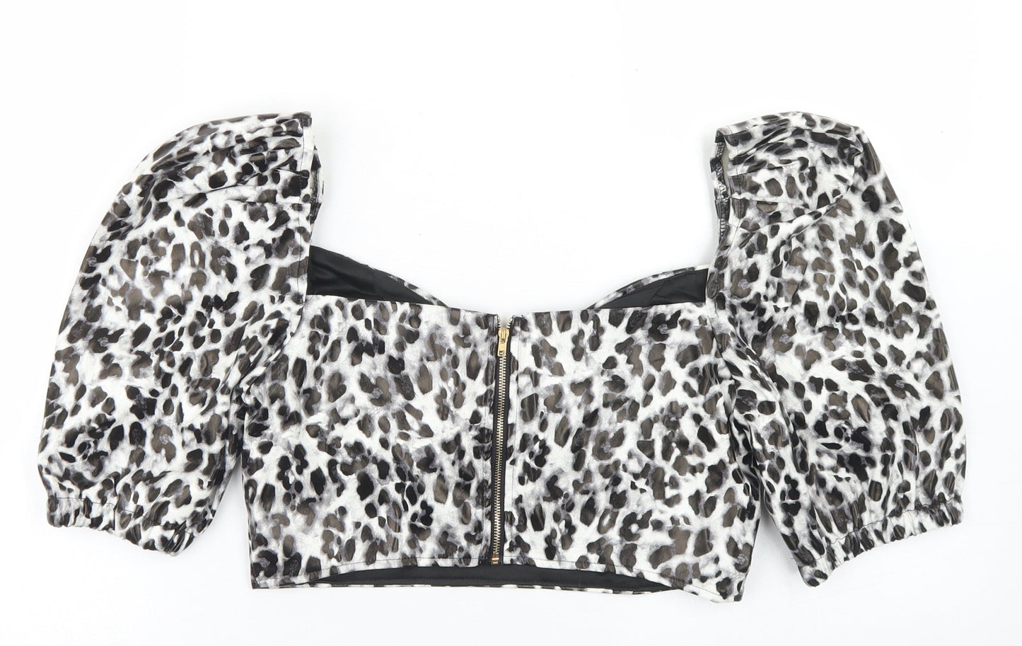 I SAW IT FIRST Womens Grey Animal Print Polyester Cropped Blouse Size 12 Square Neck