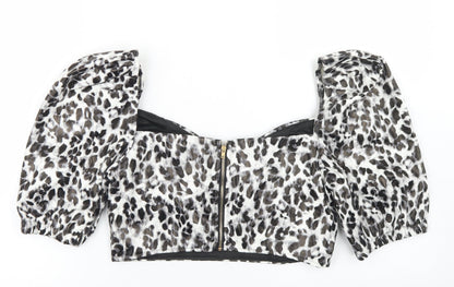 I SAW IT FIRST Womens Grey Animal Print Polyester Cropped Blouse Size 12 Square Neck