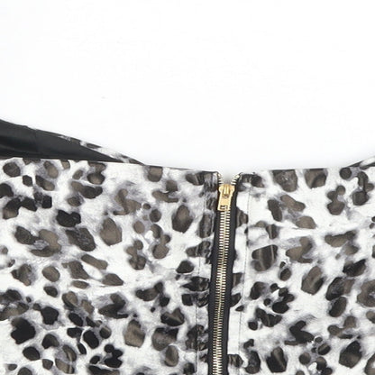 I SAW IT FIRST Womens Grey Animal Print Polyester Cropped Blouse Size 12 Square Neck