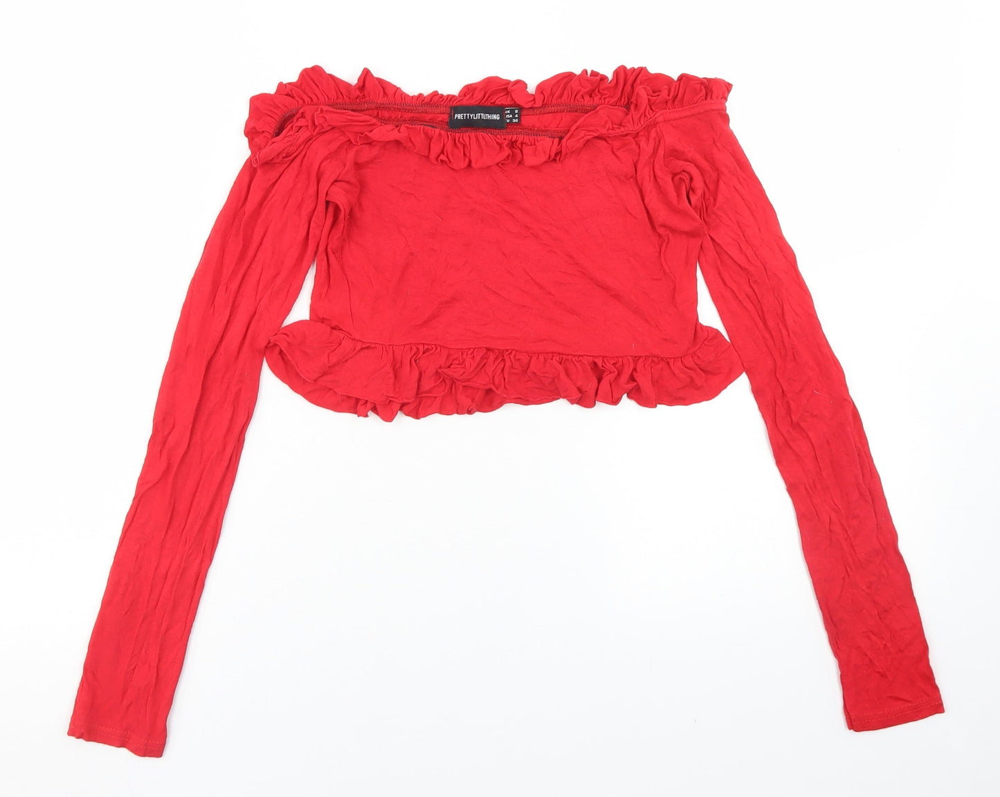 Womens UK Size 8 PRETTYLITTLETHING Red Cropped T-Shirt