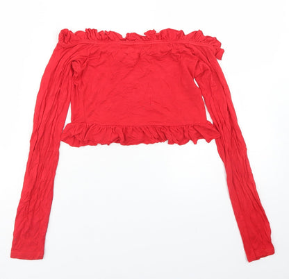 Womens UK Size 8 PRETTYLITTLETHING Red Cropped T-Shirt