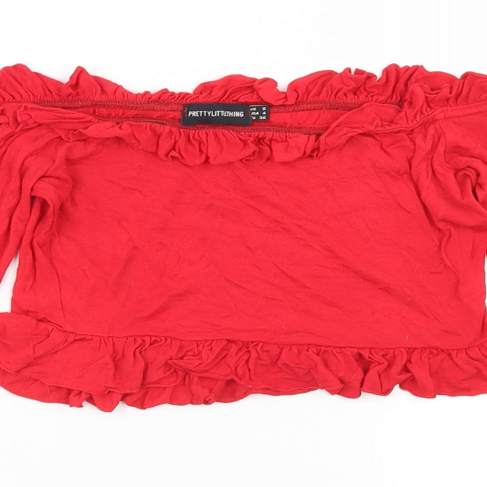 Womens UK Size 8 PRETTYLITTLETHING Red Cropped T-Shirt