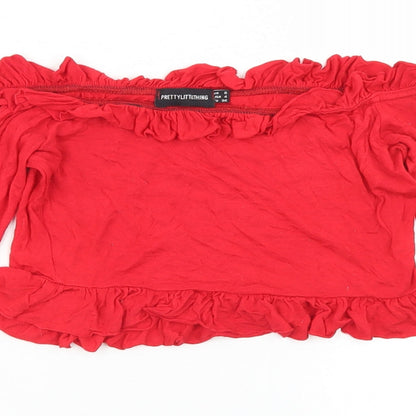 Womens UK Size 8 PRETTYLITTLETHING Red Cropped T-Shirt
