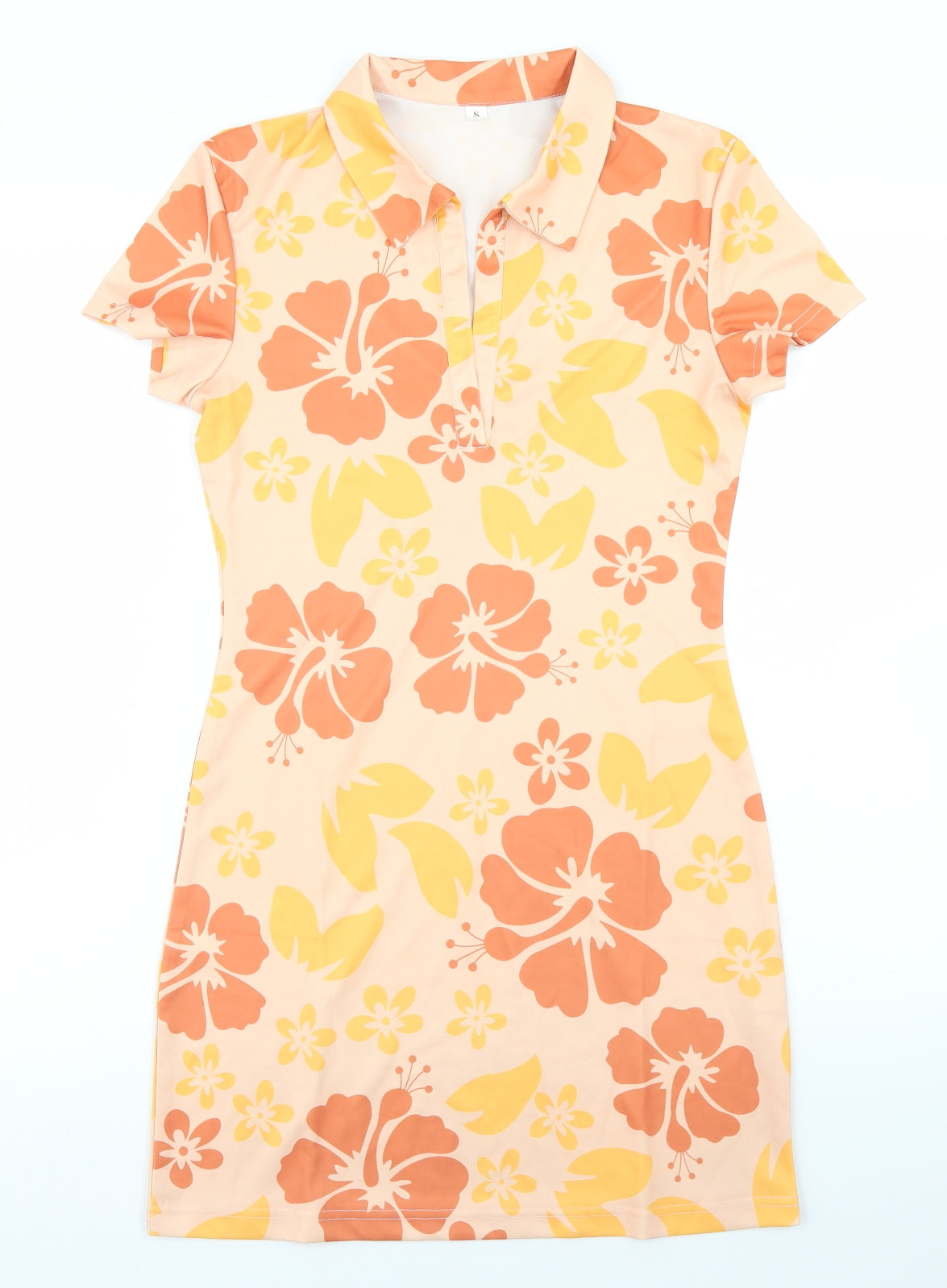 SheIn Womens Beige Floral Polyester Bodycon  Size S  Collared