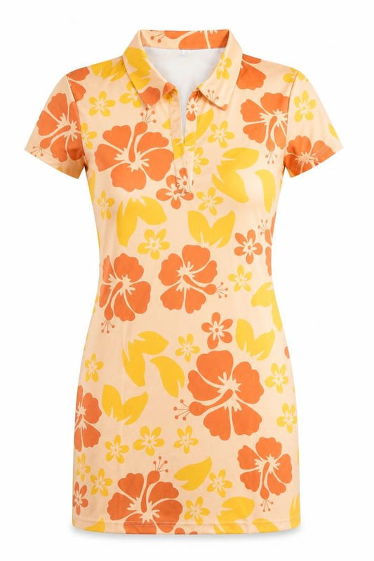 Front view of SHEIN women’s beige floral polyester bodycon, size S, collared