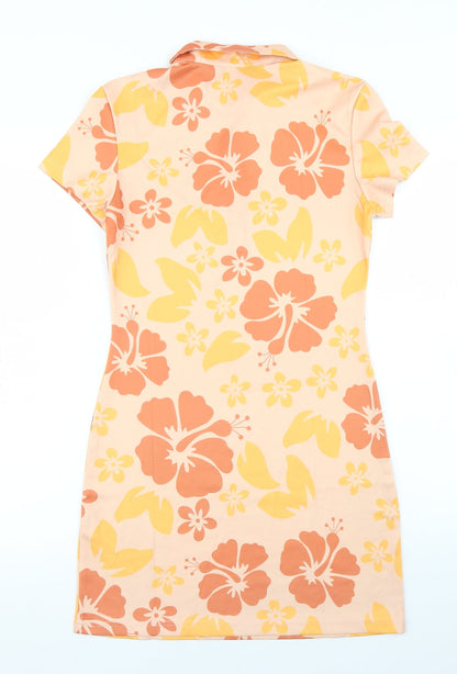 SheIn Womens Beige Floral Polyester Bodycon  Size S  Collared