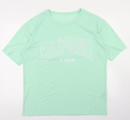 SheIn Womens Green  Polyester Basic T-Shirt Size XL Crew Neck - California