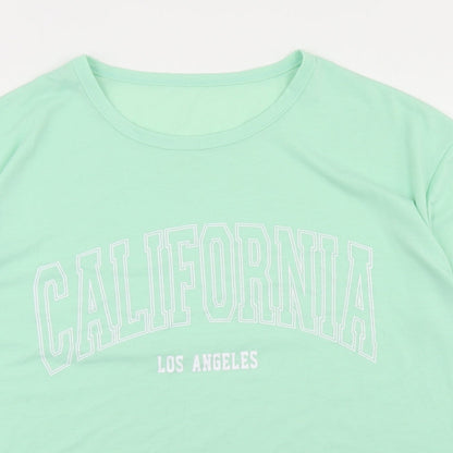 SheIn Womens Green  Polyester Basic T-Shirt Size XL Crew Neck - California