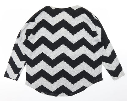 Bonmarché Womens Grey Striped Polyester Basic T-Shirt Size M V-Neck